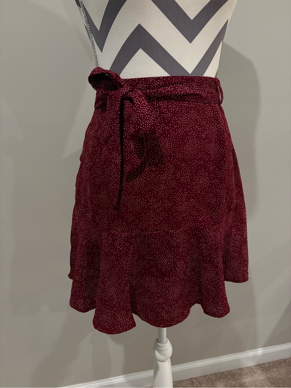 Papermoon Wine Red Dot Tie-Waist Skater Skirt